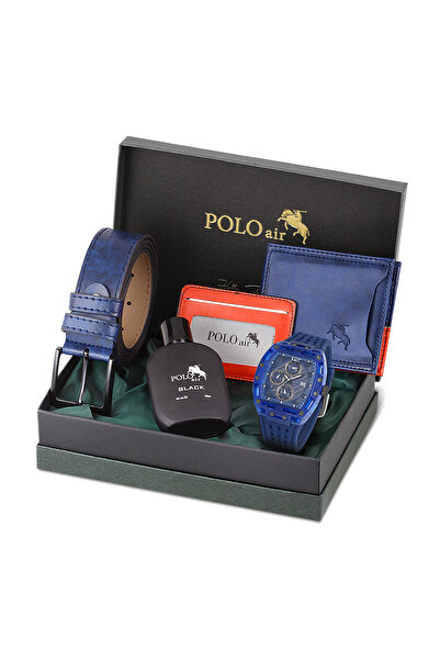Polo Air Erkek Kol Saati Kemer Cüzdan Kartlık Parfüm Hediyelik Kutusunda Laci...