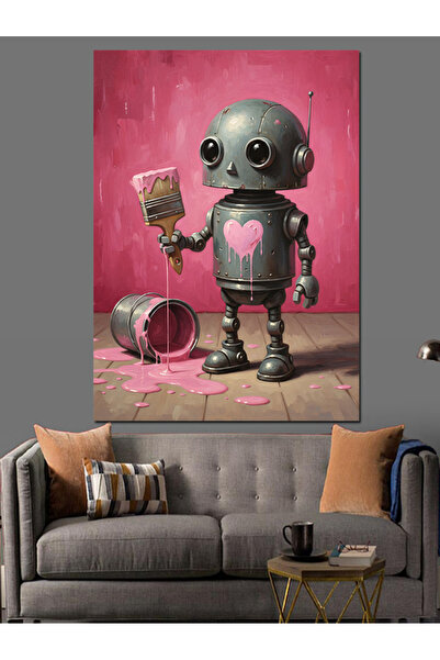 KanvasSepeti Pink Robot Pictură în ulei de înaltă calitate texturat Canvas Ca...