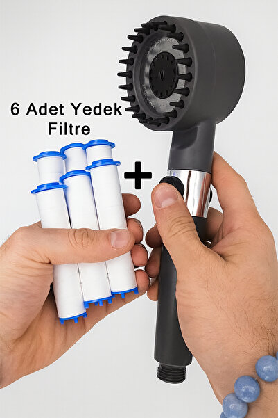 KUSTAR Masajlı Filtreli Duş Başlığı + 6 Adet Yedek Filtre | Aç-Kapa Su Tasarruflu Kireç ve Tortu Önleyici