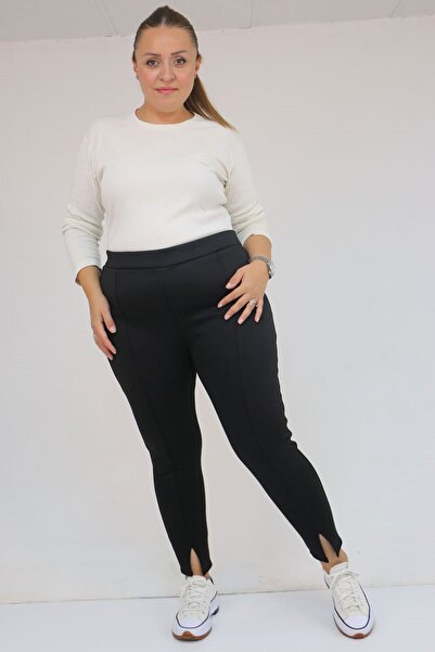 Eslina 59507 Plus Size Front Slit Inside Fleece-Lined Leggings - Black