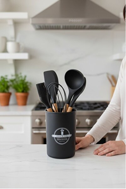 kitchenboost Elegant 5-Piece Silicone Serving Set with Black Spoon Rest Stand