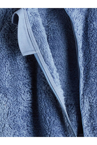 LC Waikiki Blue Hooded Baby Boy Plush Jumpsuit