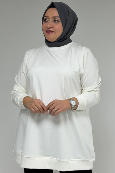 Eslina 58171 Κρυστάλλινο τουνίκ με πέτρινη λεπτομέρεια στον ώμο - Εκρού