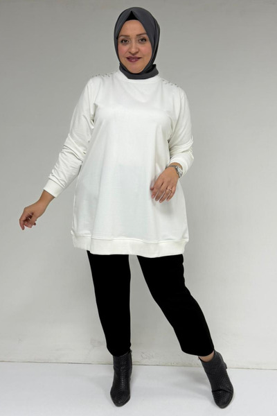 Eslina 58171 Κρυστάλλινο τουνίκ με πέτρινη λεπτομέρεια στον ώμο - Εκρού