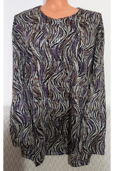 Anne Er Clothing Winter Oversized Combed Cotton Blouse Long Sleeve Front Buttoned Patterned