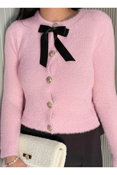 ikomteks Soft and Stylish Knit Cardigan with Bow Detail