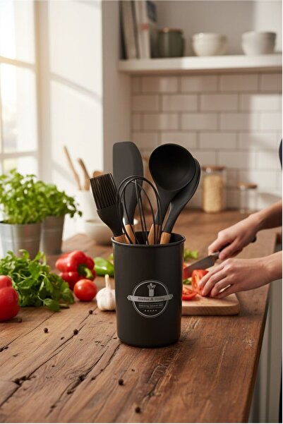 kitchenboost Elegant 5-Piece Silicone Serving Set with Black Spoon Rest Stand