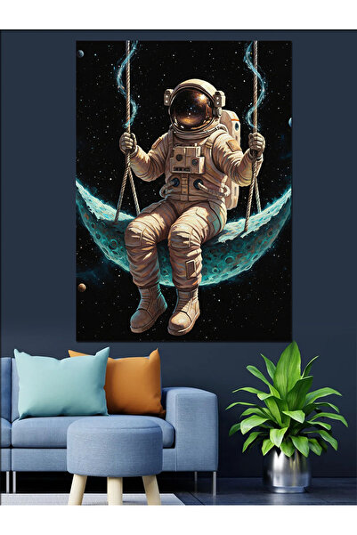 KanvasSepeti Astronaut Moon Pictură în ulei de înaltă calitate texturat Canva...