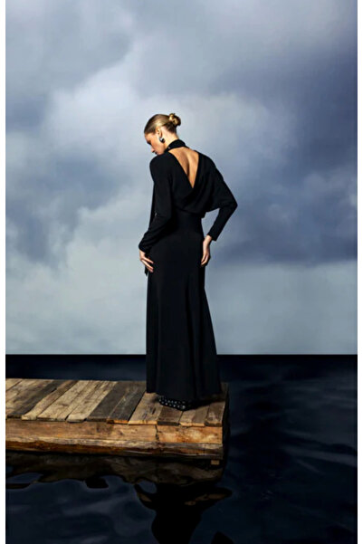 KAMEYA Backless Draped Long Black Dress