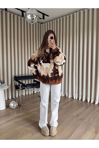 MEECY Half Zipper Oversized Plush Sweatshirt