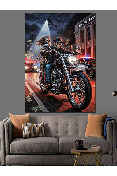 KanvasSepeti Motocicletă Pictură în ulei de înaltă calitate texturat Canvas C...