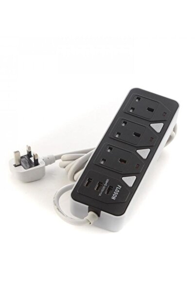 LENCENT Power extension with 3 USB ports, black, 5m