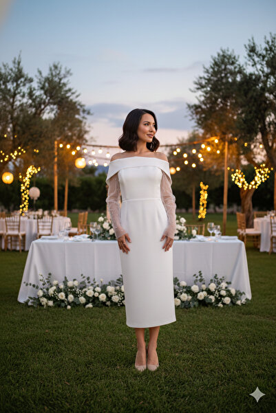 Mellyn Store Kırık Beyaz İncili Kol Detaylı Abiye