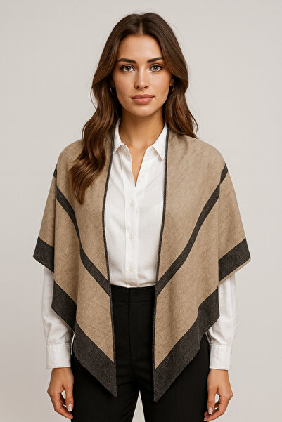 Sebir Moda Striped Triangle Two Color Knitwear Shawl