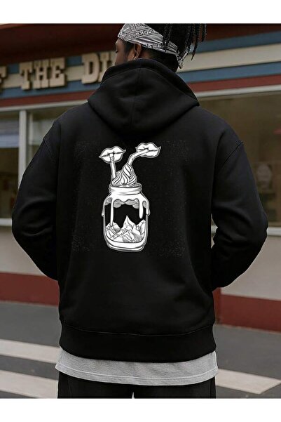LAVİTTA Unisex Printed Jar and Lip Illustration Sweatshirt