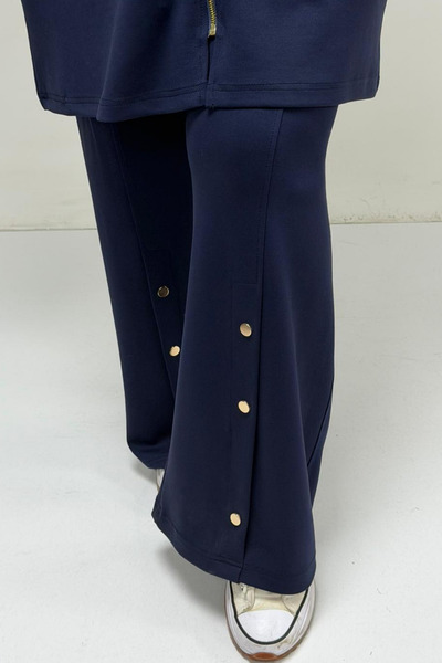 Eslina 57040 Plus Size Zipper Detailed Modal Double Suit - Navy Blue