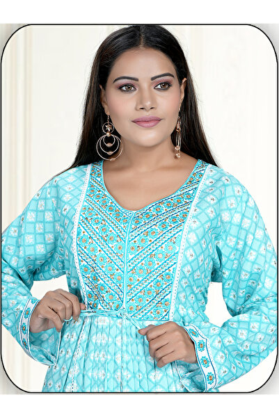 Zainah Premium Embroidered Jallabiya / Kaftan Maxi Dress | Adjustable Drawstring Chest & Geometric Print