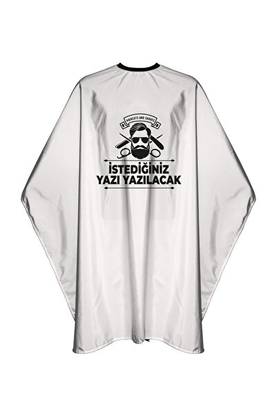 ayobi Kuaför Berber Önlüğü Penuar Siyah Renk Kişiye Özel Baskılı Önlük Traş Örtüsü Barber Shop Beyaz