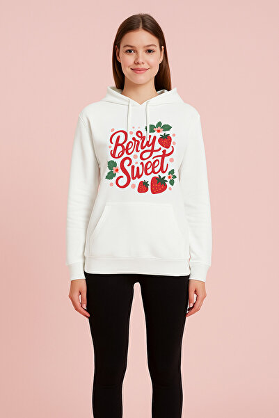 ocke Berry Sweet Printed White Unisex Kangaroo Pocket Hoodie