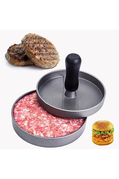 RABY Non-stick hamburger press, Ergonomic removable handle, Aluminum alloy, 11.9 x 1.8 cm,