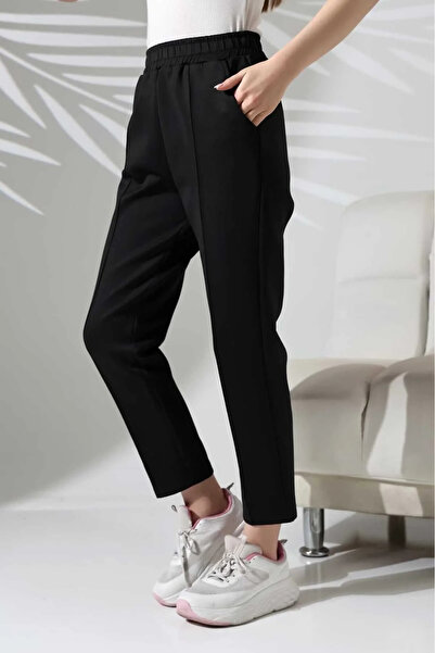 bysoca Дамски черни панталони с висока талия, еластична лента, дължина до гле...