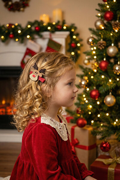 Eliya Clips El Yapımı Geyik Figürlü Keçe Yılbaşı Klips Çocuk Tokası