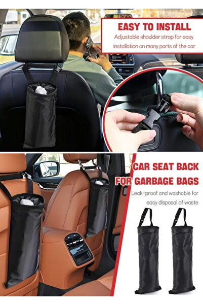 Next Craft Car Interior Trash Bag / Auto Bucket Accessory 2 Pieces Washable Adjustable Suitable for All Vehicles