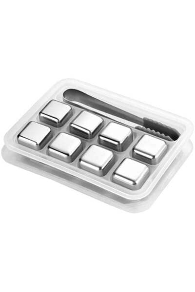 BLOOMING TIME Stainless Steel Ice Cubes Chilling Stones with Tongs and Freezer Storage Tray - Silver