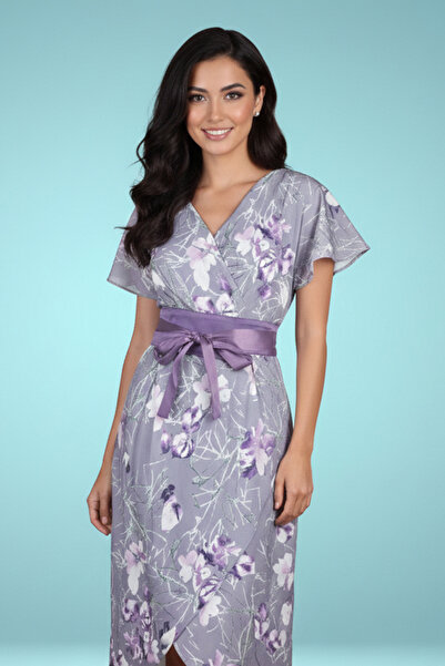 TREASUREISLAND Gray floral dress with a waist belt