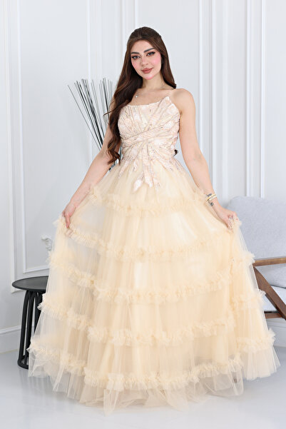 modern designer embroidered fluffy tulle dress