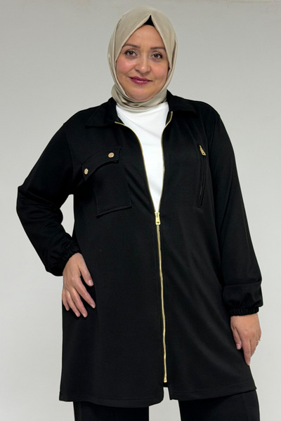 Eslina 57040 Plus Size Zipper Detailed Modal Double Suit - Black