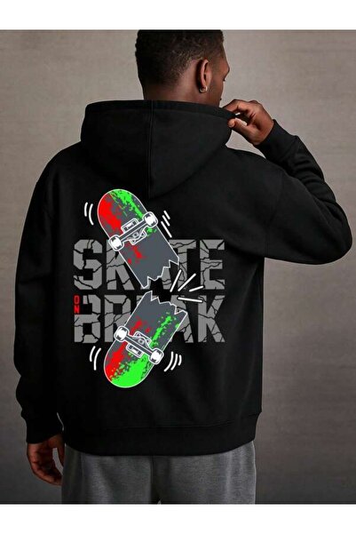 LAVİTTA Broken Skateboard Graffiti Printed Skate on Break Unisex Oversized Ho...