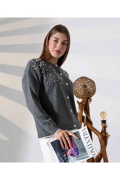 Blue Morpho Pearl and Stone Embellished Knitwear Skirt Top Crop Cardigan