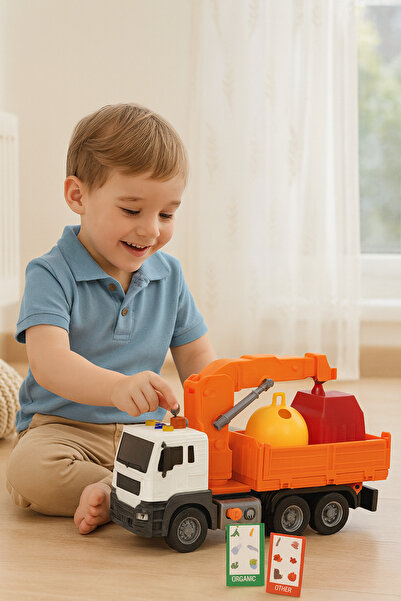 Bebelul Camion Gunoi cu Macara si Frictiune 1:16 Portocaliu