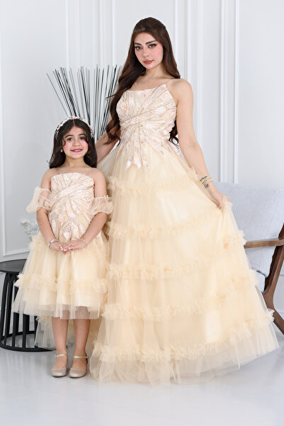 modern designer embroidered fluffy tulle dress