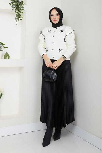 Blue Morpho Bow-Knot Knitwear Crop Cardigan Pleated Skirt Two-Piece Combination Set