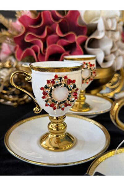 LOKMAN ZÜCCACİYE 6 Personalized Special Design Christmas Concept Bronze Coffee Cup Set 90 ml