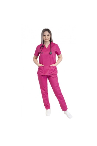 LifeStyle Medical Costum medical unisex bluza cu pantaloni cu elastic, tercot, XS, ciclam