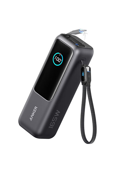 Anker Acumulator extern 25.000 mAh, 165W, 100W USB-C, cablu USB-C retractabil, Negru