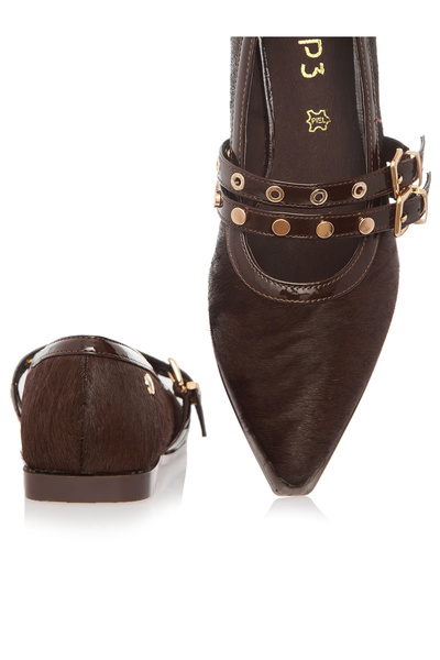 MANGATA Top3 Ballerinas Brown Natural Pony Leather