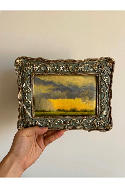 OEM Ръчно рисувана картина върху платно – Пейзаж със залез, барокова рамка – ...