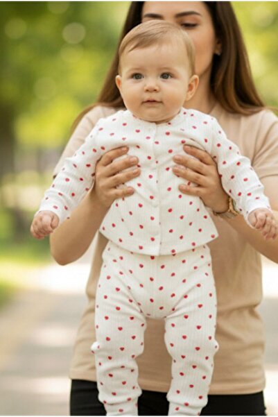 Butik Center Red Heart Patterned Cotton 2-Piece Baby Set