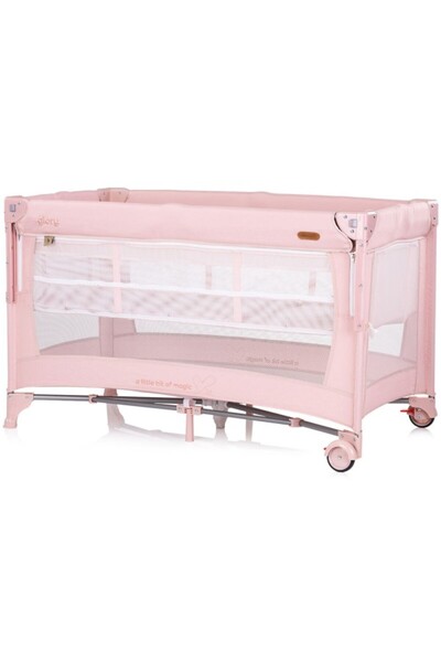 Chipolino Glory Pink Foldable Crib with Sliding Side and Level for Newborns
