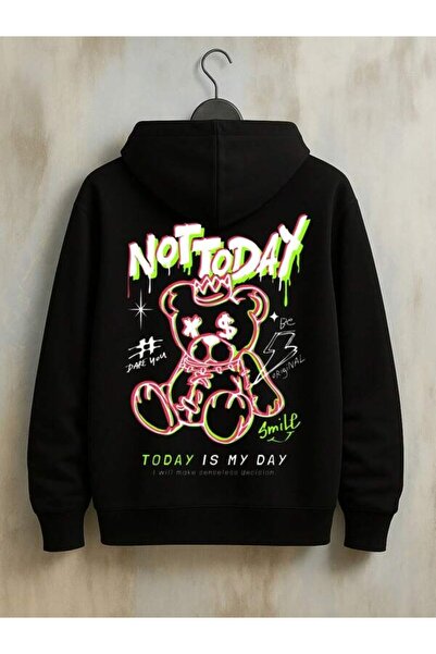 LAVİTTA Neon Bear Graffiti Printed Not Today Unisex Oversized Hoodie