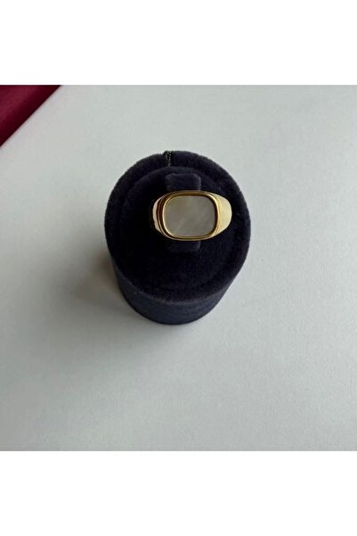 Haziran Accessory Square Shape Pearlescent Reflective, Gold Steel Women's Rin...