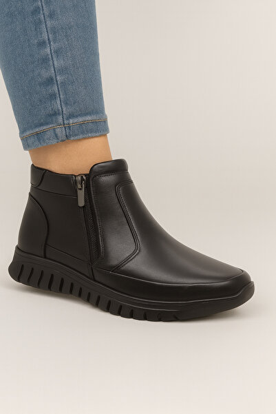 GÜMÜŞALP Hakiki Deri Çift Fermuarlı Kadın Bot – Kaymaz Kauçuk Taban & Rahat K...
