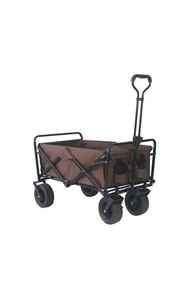 Tradeo Foldable Heavy-Duty Utility Wagon Cart with Telescopic Handle and All-Terrain Wheels – Brown, XL Pro