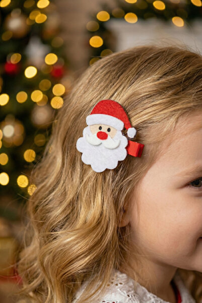 Eliya Clips El Yapımı Noel Baba Figürlü Keçe Yılbaşı Klips Çocuk Tokası