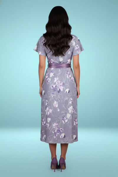 TREASUREISLAND Gray floral dress with a waist belt