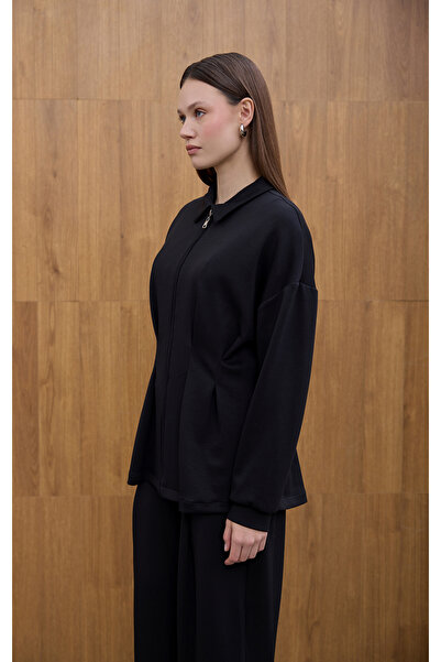 Birgül Bektaş Black Glow Pile Detailed Zippered Sweatshirt